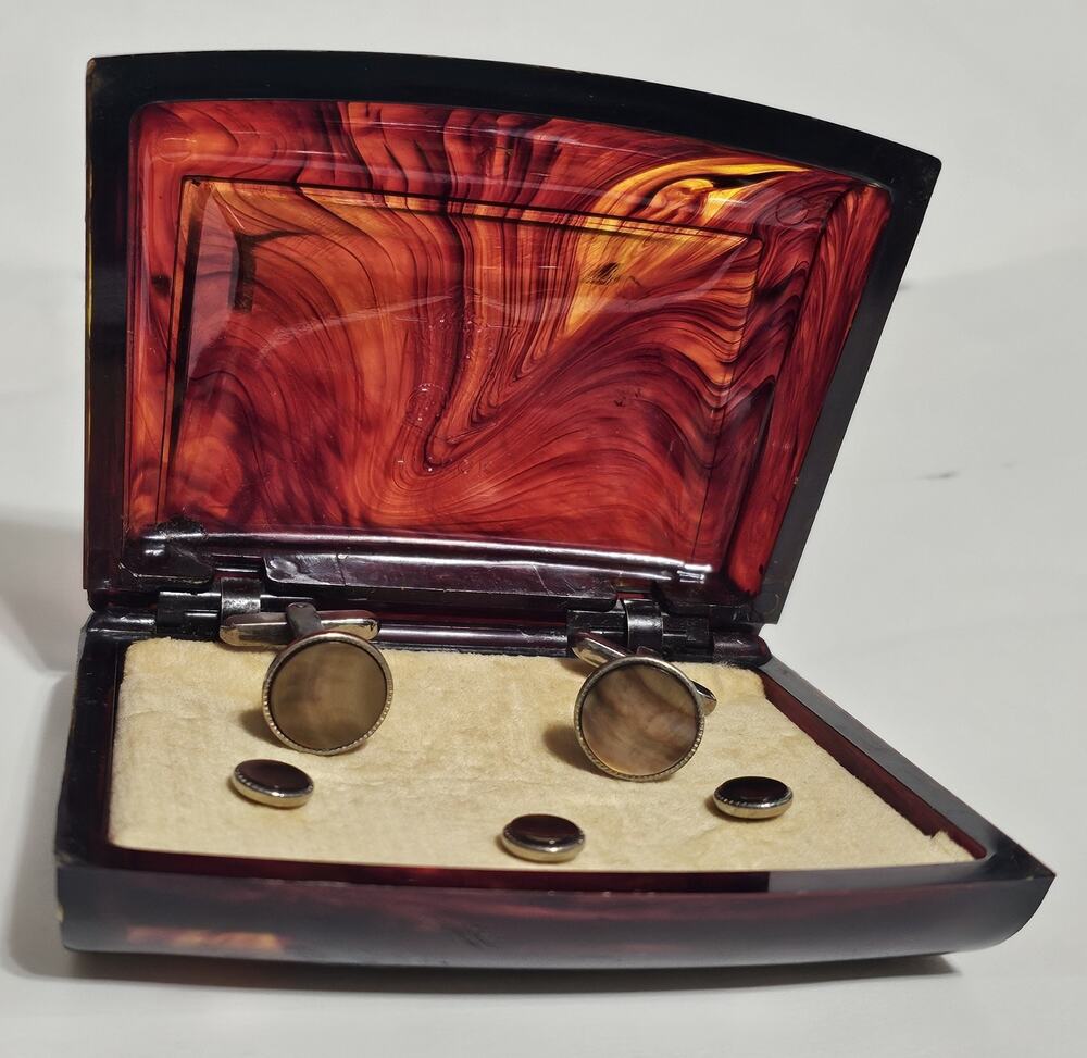 Vintage Hickok Tuxedo Cufflink Shirt Stud Set Faux Tortoiseshell Lucite Box 5pc
